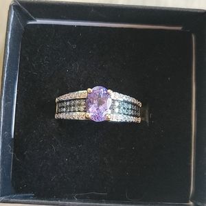 R296 10k Blue Tanzanite and Diamond Ring